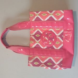 Tory Burch colorful Tote with patent leather and canvas bag